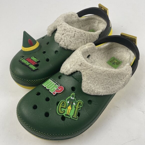 Crocs x Buddy the Elf Clog Sherpa Lined Green / Yellow Size J5 - Picture 2 of 12